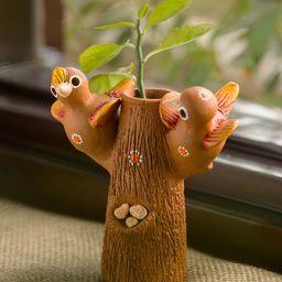 ExclusiveLane Brown Hand-Painted Baby Cuckoos Terracotta Garden Showpiece-image-78