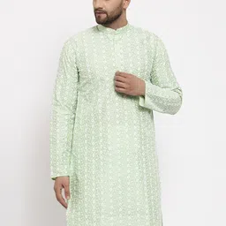 Jompers Men Green Woven Design Straight Kurta-image-70
