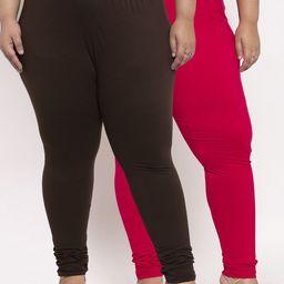 TAG 7 PLUS Women Pack Of 2 Solid Ankle-Length Plus Size Leggings-image-46
