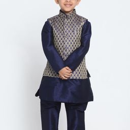 JBN Creation Boys Navy Blue Self Design Kurta with Pyjamas-6