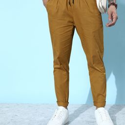 Mast & Harbour Men Solid Regular Fit Mid-Rise Plain Woven Pleated Pure Cotton Trousers-image-53