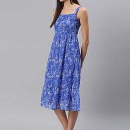 Cation Women Blue & White Printed A-Line Dress-image-76