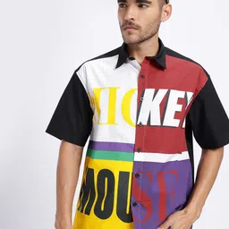 Disney by Glitchez Mickey Mouse Print Colourblocked Oversized Shirt-image-51