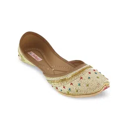 Fulkari Women Gold-Toned Embellished Leather Mojaris-image-54