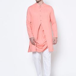 DEYANN Men Pink Solid Kurta with Pyjamas-image-9