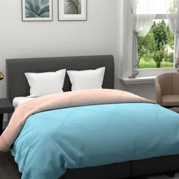 Clasiko Turquoise Blue & Peach Solid AC Room 233 GSM Double Bed Comforter-image-47