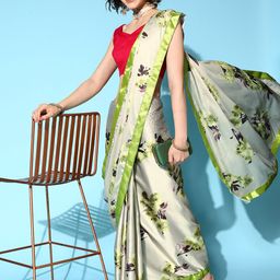 Mitera Floral Satin Saree with Solid Border-image-24