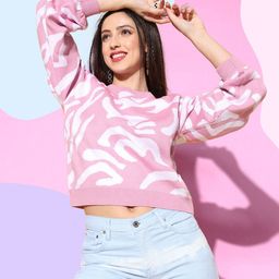 Berrylush Women Pink Abstract Knits Bits Sweater-image-20