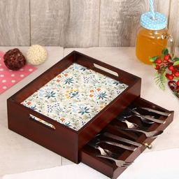 Reinvention Factory Brown & White Wooden Morris Multi-Utility Organiser with Drawer-image-1