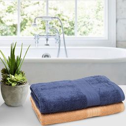 BOMBAY DYEING Unisex Set Of 2 Yellow & Blue Solid Tulip 450 GSM Bath Towels-0
