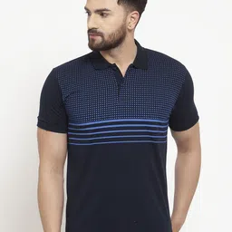 WILD WEST Men Blue Striped Polo Collar T-shirt-image-93