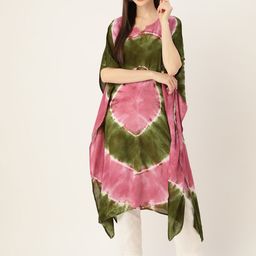 Maaesa Bandhani Dyed Flared Sleeves Crepe Kaftan Kurta-picture-10