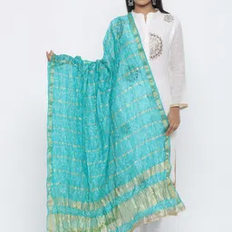 SOUNDARYA Turquoise Blue Striped Dupatta-33