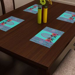 SEJ by Nisha Gupta Set of 4 Turquoise Blue & Pink Printed Table Placemats-38