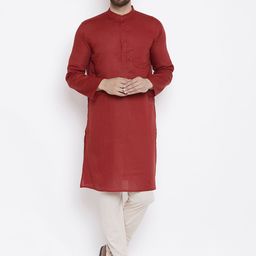even Men Rust Red Solid Straight Kurta-3