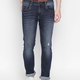 Basics Men Navy Blue Regular Fit Low-Rise Low Distress Stretchable Jeans-picture-13