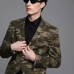 Theme Men Juniper Green Printed Blazers-picture-14