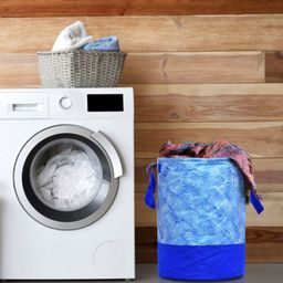 Kuber Industries Blue & White Printed Waterproof Canvas Laundry Bag-12