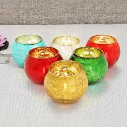TIED RIBBONS Pack of 6 Multicoloured Mosaic Glass Tealight Candle Holder-image-23