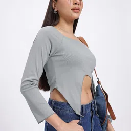 glitchez Feminine Wave Asymmetric Hem Slim Fit Top-image-26
