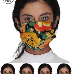 Anekaant Women 5 Pcs Orange & Black Floral Printed 3-Ply Reusable Cotton Fabric Masks-image-84