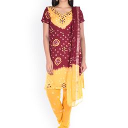 SOUNDARYA Maroon & Yellow Bandhani Print Unstitched Dress Material-picture-17