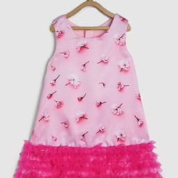 MANY FROCKS & Girls Pink Printed A-Line Dress-image-84
