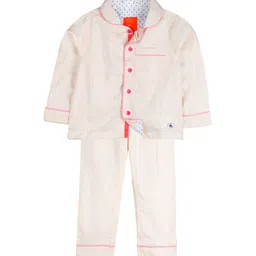 Cherry Crumble Girls Off White & Silver Checked Night suit-image-3