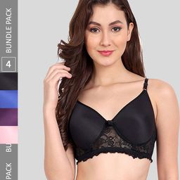 FIMS Pack of 4 Floral Lightly Cotton Padded Bra-image-38