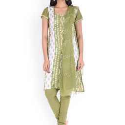 SOUNDARYA Green Bandhani Print Unstitched Dress Material-image-99