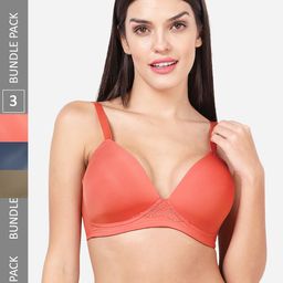 shyaway Red & Beige Bra Lightly Padded Pack Of 3-image-60