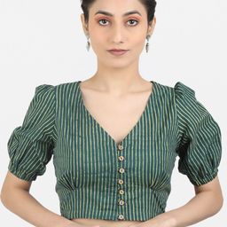 Llajja Block Stripe Printed Cotton Saree Blouse-picture-13