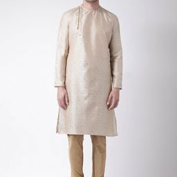 DEYANN Men Cream-Coloured & Brown Self Design Kurta with Churidar-picture-23
