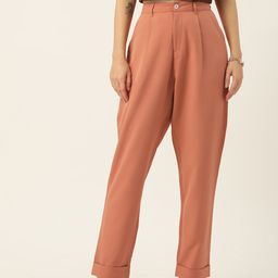 DressBerry Women Dusty Pink Solid Pleated Trousers-image-73