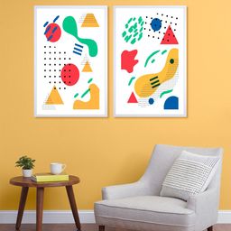 999Store Set Of 2 Yellow & Red Shapes Printed Wall Art-8