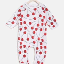 berrytree Kids Red & White Printed Organic Cotton Sustainable Rompers-picture-0