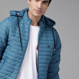 Roadster Men Blue Solid Padded Jacket with Detachable Hood-28