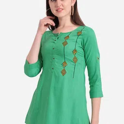 Kvsfab Women Green Solid A-Line Kurti-image-99