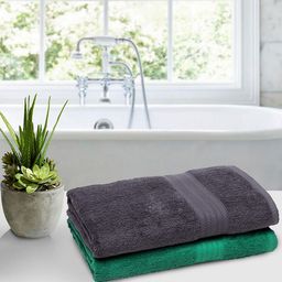 BOMBAY DYEING Unisex Set Of 2 Green & Black Solid Tulip 450 GSM Bath Towels-42