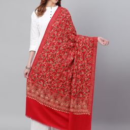 WEAVERS VILLA Red & Beige Paisley Embroidered Shawl-28