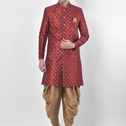 DEYANN Men Red & Brown Sherwani Patiala Set-picture-26