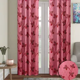 Cortina Red 2 Pieces Leaf Printed Door Curtains-5