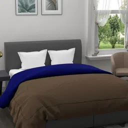 Clasiko Brown & Blue Solid AC Room 120 GSM Reversible Double Bed Quilt-image-46