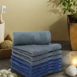 BIANCA Set Of 8 Grey & Blue Solid 380 GSM Pure Combed Cotton Terry Face Towels-image-105