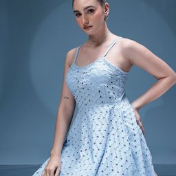 bebe Season Staple Pure Cotton Smocked Schiffli Fit & Flare Dress-image-34