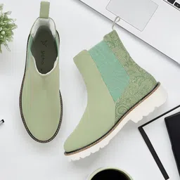 yoho Women Printed PU Mid-Top Chelsea Boots-image-84
