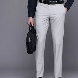 Louis Philippe Men Textured Slim Fit Trousers-picture-15
