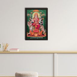 eCraftIndia Green & Red Goddess Durga Satin Matte Texture UV Wall Painting-picture-0