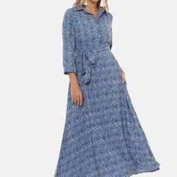 Campus Sutra Women Blue Printed Maxi Dress-image-34