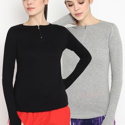 appulse Women Multicoloured Solid Henley Neck T-shirt-image-96